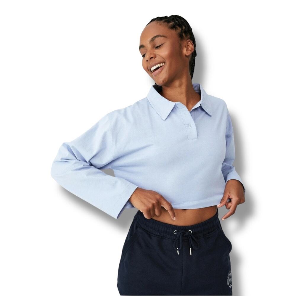 Cotton On Body Womens Polo Long Sleeve Top Iced Sky Medium